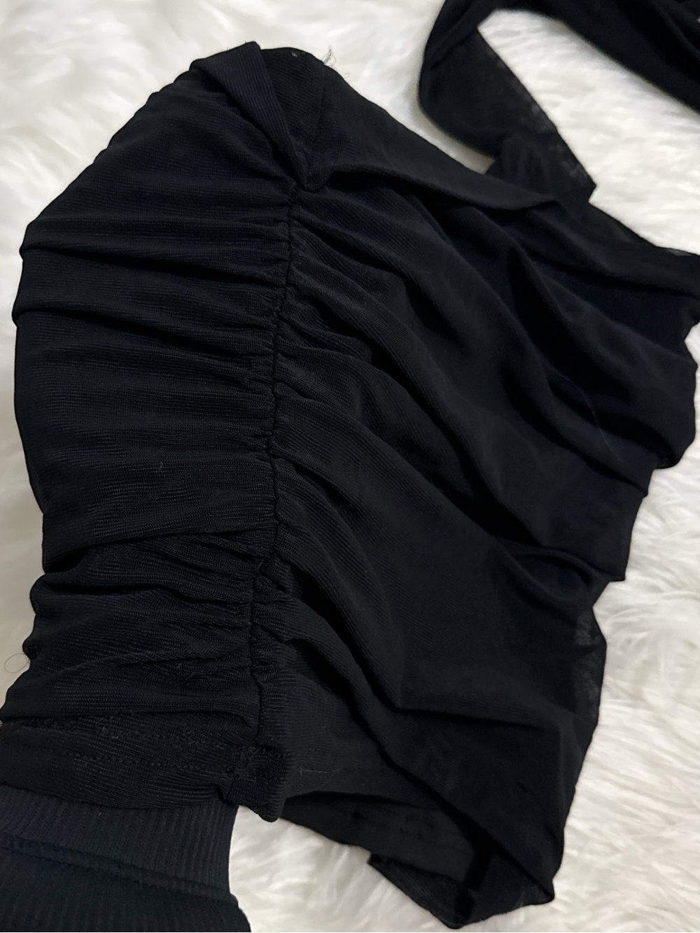 One-Shoulder Black Ruched Tank Top - Picture 4 of 5
